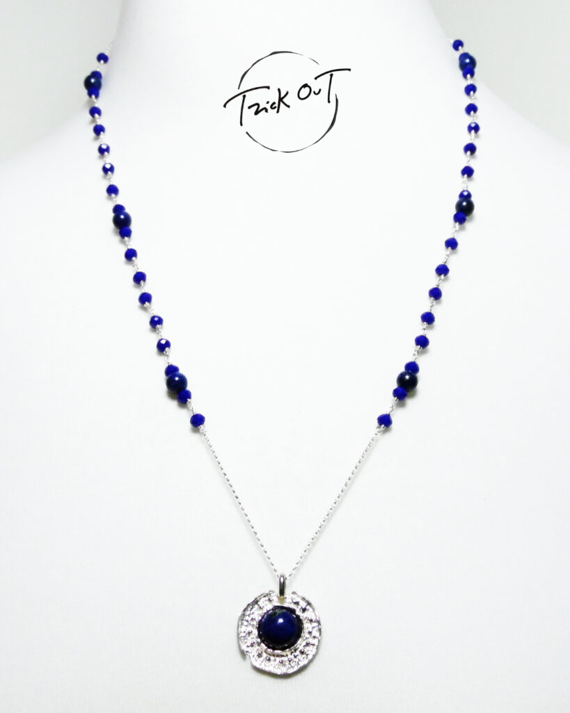 Trick Out copertina con collana e medaglione-Ag925/ lapis/cristalli-Fatto a mano