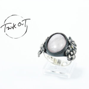 anello Ag925 invecchiato/pietre naturali quarzo rosa-ispirazione vintage 1950/fiori-Fatto a Mano-