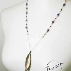 collana lunga con pendente/nodino rosario/ag925 pietre naturali-fatto a mano-